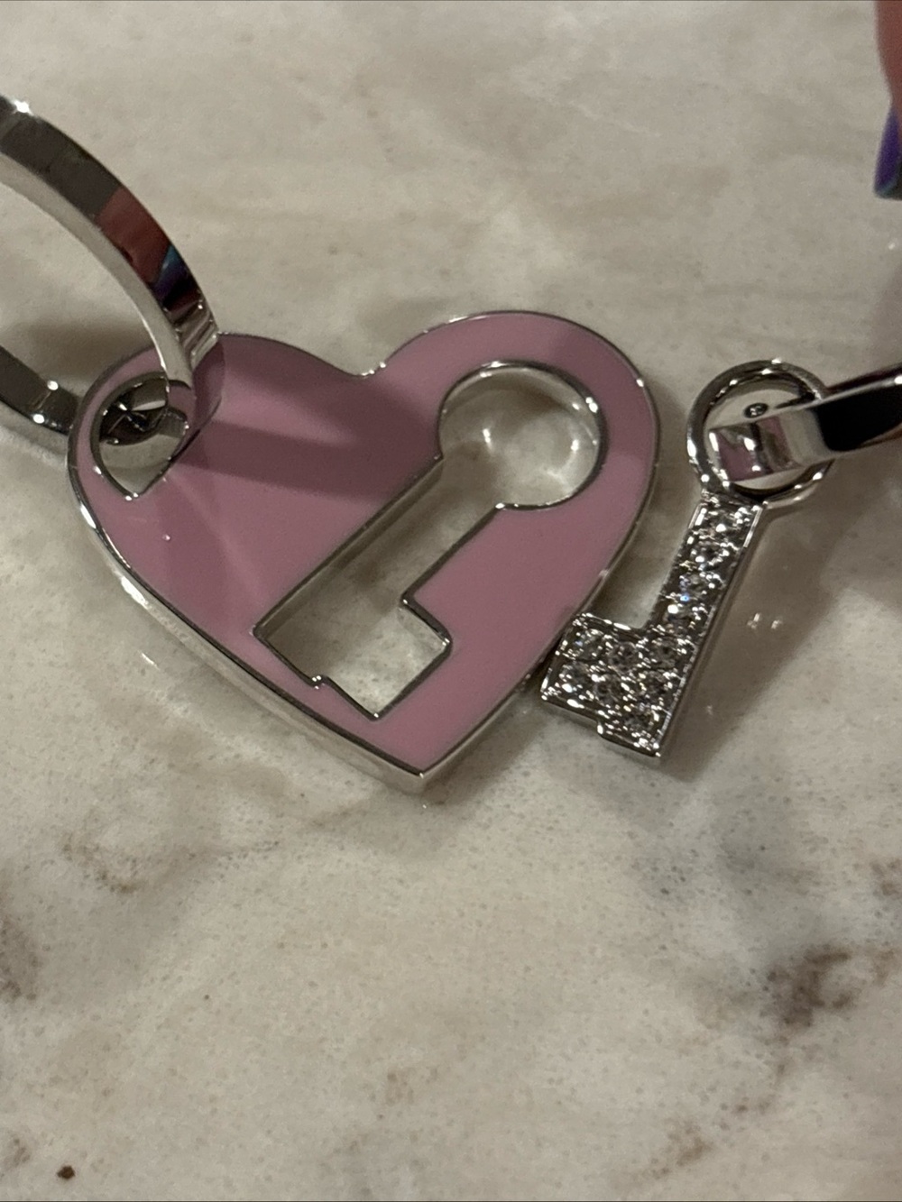Swarovski Heart Keychain - Pink and Silver Women